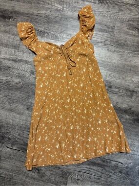 The Workshop Mustard Floral Ruffle Sleeve Dress